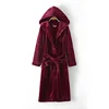 Women's Plush Fleece Robe with Hood Warm Solid Polar Fleece Bathrobe