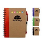 Spiral bound Kraft paper cover notepad pen set with sticky notes / notebook set/ Memo pad of customized logo MOQ 50 pcs