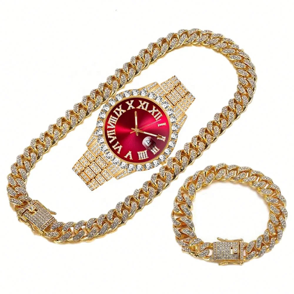 3Pcs/Set Men's Hips Hops Gold Plated Zircon Diamond Watch Set Bling Bling Rhinestone Crystal Cuban Chain Necklace Bracelet Set
3Pcs/Set Men's Hips Hops Gold Plated Zircon Diamond Watch Set Bling Bling Rhinestone Crystal Cuban Chain Necklace Bracelet Set