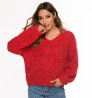 Ladies fashion Autumn pullover Casual Sexy Loose V-neck Knit Sweater Pullover For Women