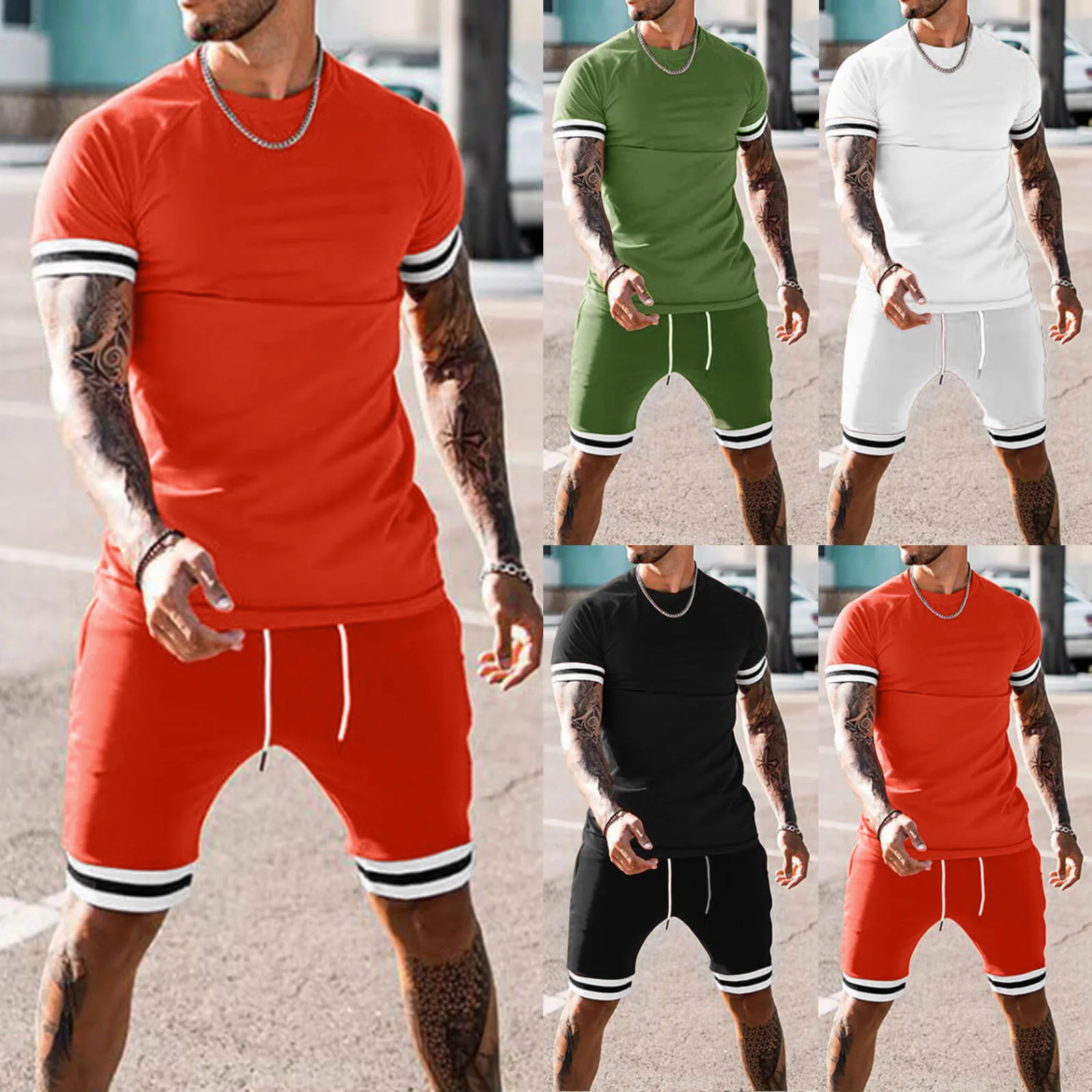 2021 New 6xl Men's Summer Stitching Short-Sleeved Shorts Suit Sports Leisure Suit Man Two Piece Pants Set, As pictures
2021 New 6xl Men's Summer Stitching Short-Sleeved Shorts Suit Sports Leisure Suit Man Two Piece Pants Set, As pictures