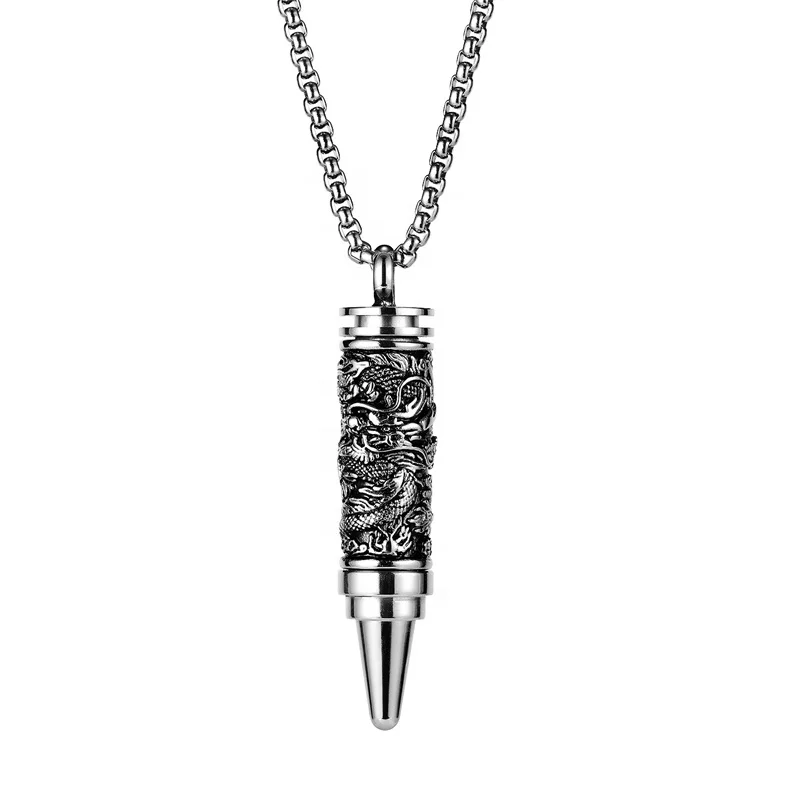 Personalized retro dragon bullet pendant stainless steel hip hop black men's necklace
Personalized retro dragon bullet pendant stainless steel hip hop black men's necklace