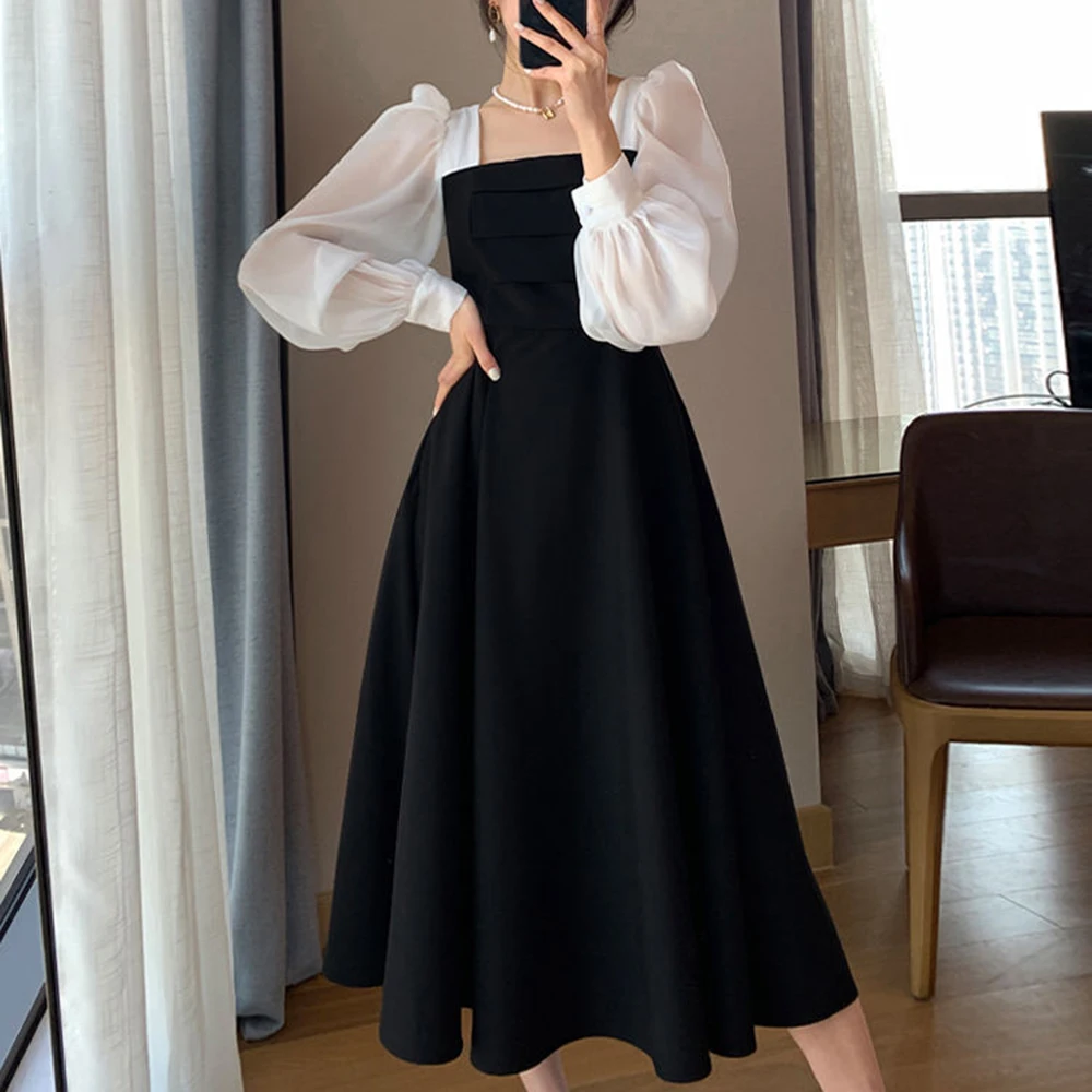 2021 New Women casual dress long sleeve black dress female spring and autumn stitching French style dress vintage tulle skirt
2021 New Women casual dress long sleeve black dress female spring and autumn stitching French style dress vintage tulle skirt