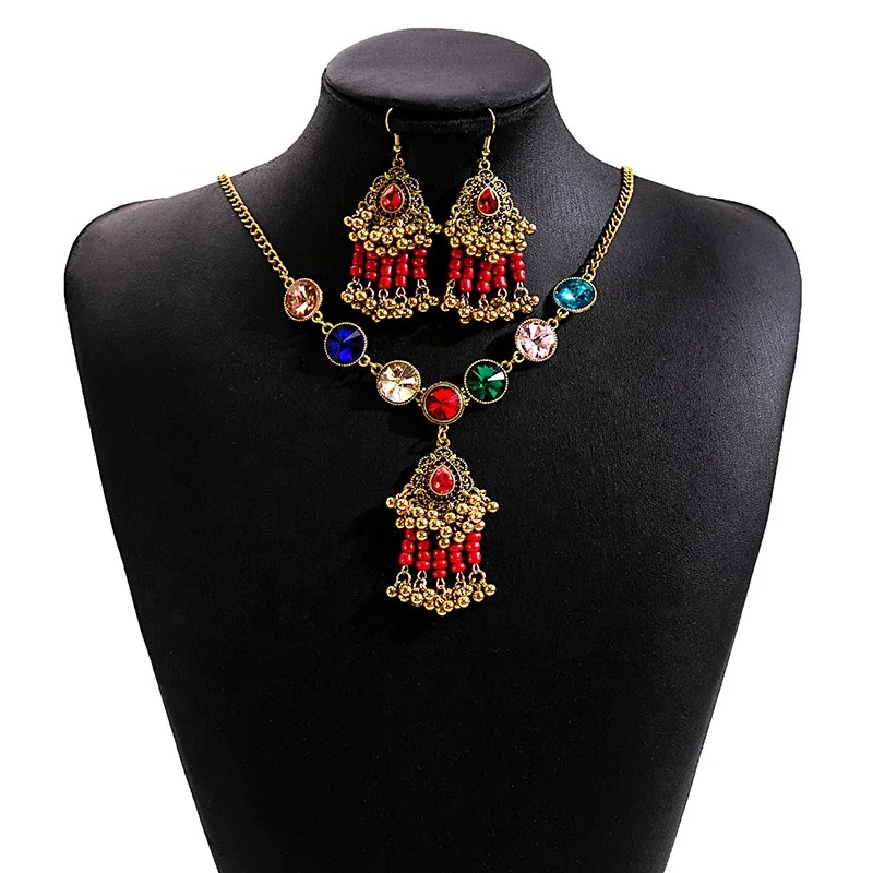 Retro Bohemian personality drops rhinestone beaded necklace tassel earrings fashion jewelry set
Retro Bohemian personality drops rhinestone beaded necklace tassel earrings fashion jewelry set
