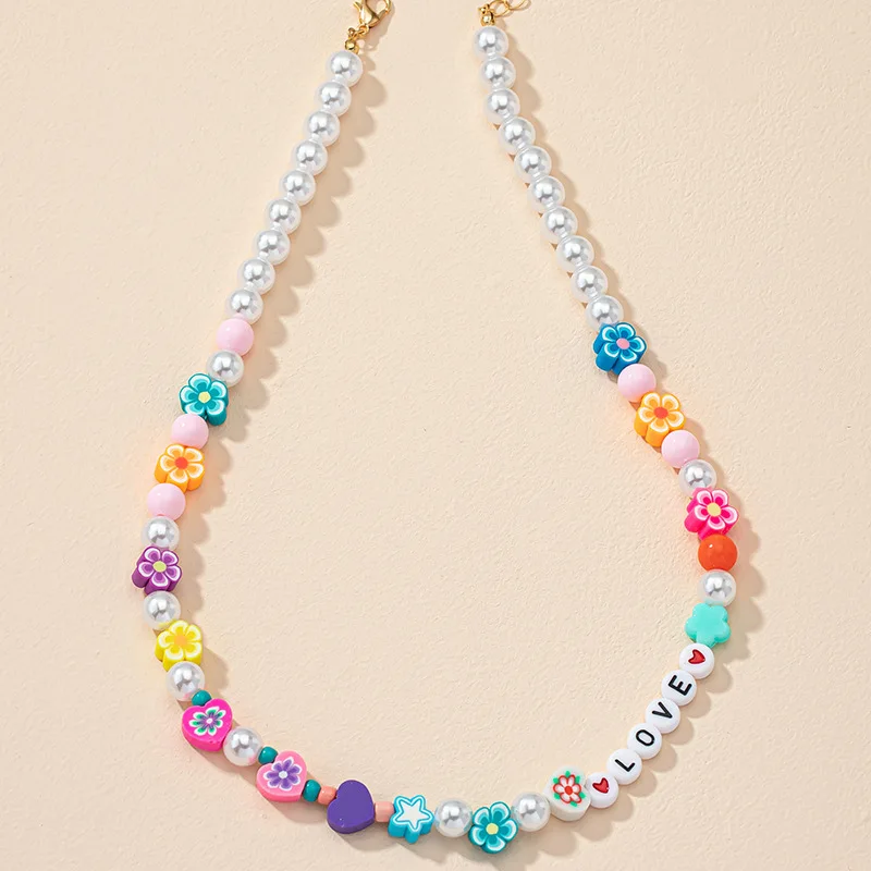 New Arrival Design Loving Heart Flower Polymer Clay Colorful Alphabet Personality Pendant Clavicle Chain Necklace Jewelry Women
New Arrival Design Loving Heart Flower Polymer Clay Colorful Alphabet Personality Pendant Clavicle Chain Necklace Jewelry Women