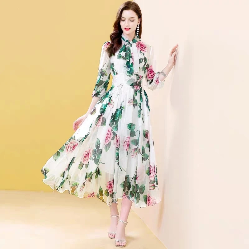 A3851 Fashion Designer dress Summer Women's Dress Elastic waist Rose Floral-Print Vacation Maxi Chiffon Dresses
A3851 Fashion Designer dress Summer Women's Dress Elastic waist Rose Floral-Print Vacation Maxi Chiffon Dresses