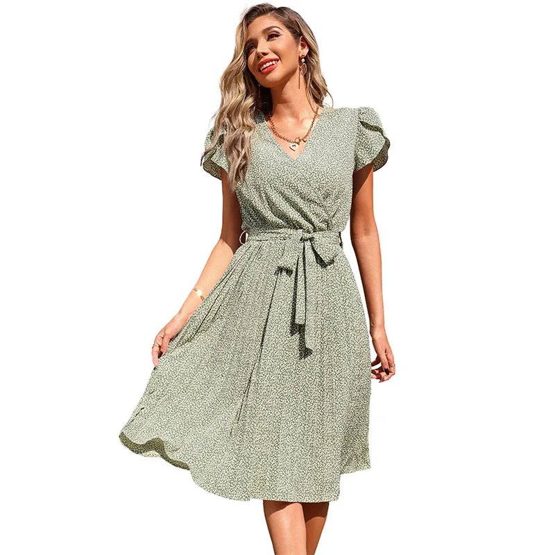 Women's 2022 New Summer Green Printed Pleated V Neck Ruffled Chiffon Dress Elegant Casual Floral Boho Midi Dress, Customized color
Women's 2022 New Summer Green Printed Pleated V Neck Ruffled Chiffon Dress Elegant Casual Floral Boho Midi Dress, Customized color