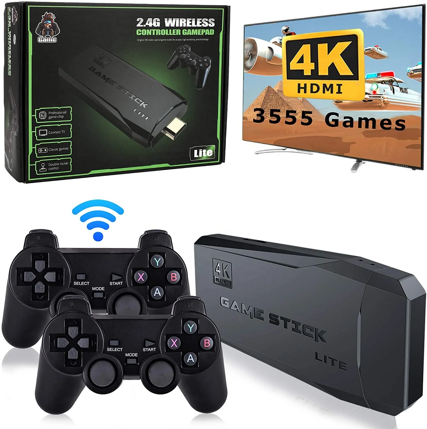 Wireless Game Joystick Controller 4K 64G bulit in 10000 Games Stick Doubles Wireless Video Game Console, Black
Wireless Game Joystick Controller 4K 64G bulit in 10000 Games Stick Doubles Wireless Video Game Console, Black