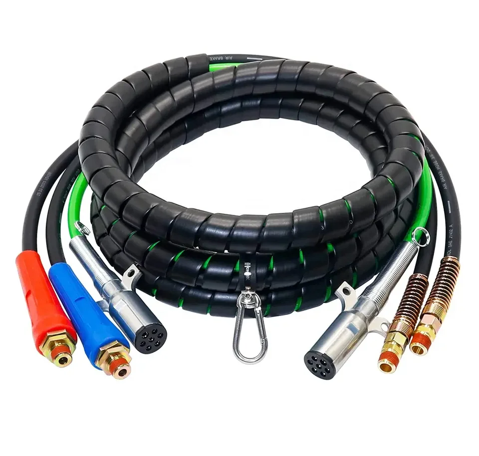 

15Ft 3 in 1 ABS Air Power Line 7 Way ABS Electrical Cord Cable and Rubber Air Lines Hose Assembly for Semi Truck Trailer Tractor