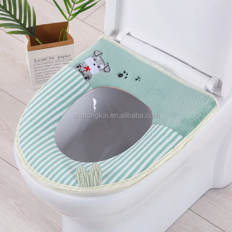 Universal Plush Belt Handle Cute Cartoon Waterproof Toilet Seat Cushion