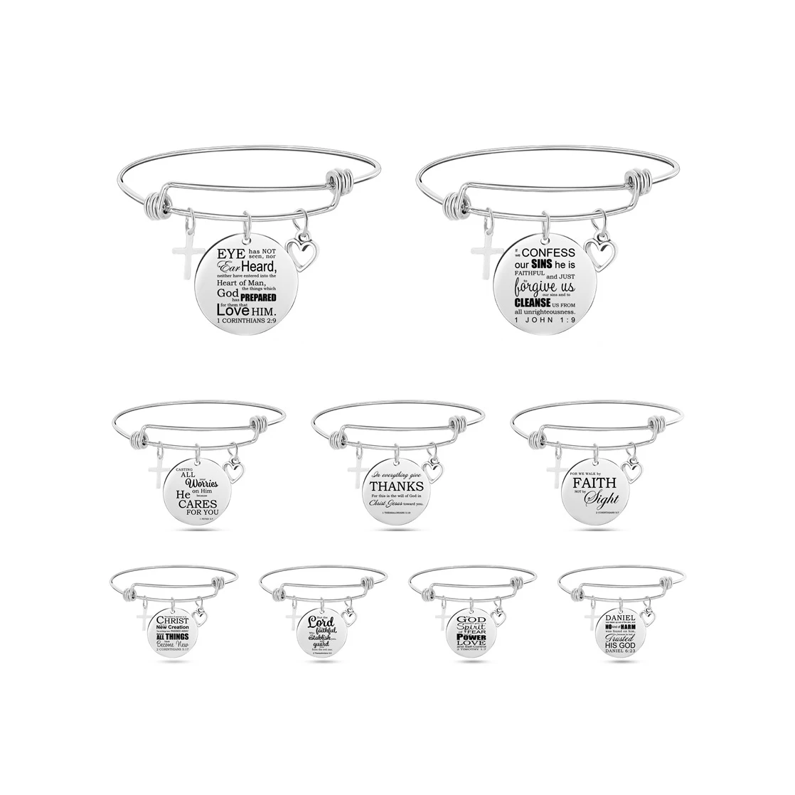 adjustable unisex diy heart stainless steel slide Scripture cross faith christian round pendants charm bracelet, Silver
adjustable unisex diy heart stainless steel slide Scripture cross faith christian round pendants charm bracelet, Silver