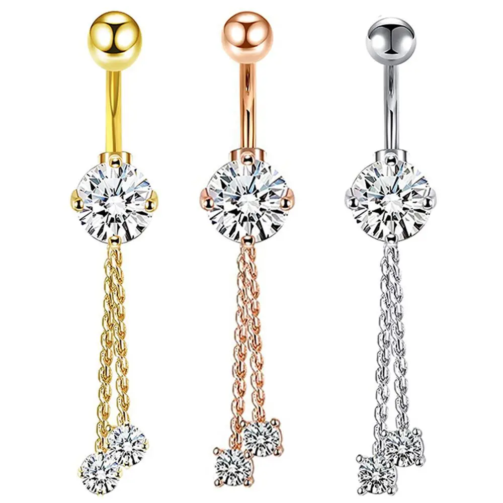 New Simple Round Clear Zircon Navel Piercing Long Tassel Pendant Button Rings For Women Stainless Steel Belly Piercing, Silver/gold/rose gold
New Simple Round Clear Zircon Navel Piercing Long Tassel Pendant Button Rings For Women Stainless Steel Belly Piercing, Silver/gold/rose gold