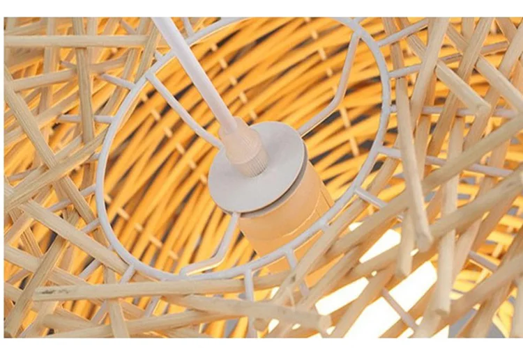 Natural nest shape handmade rattan woven wooden chandelier E27 LED for home store pendant light