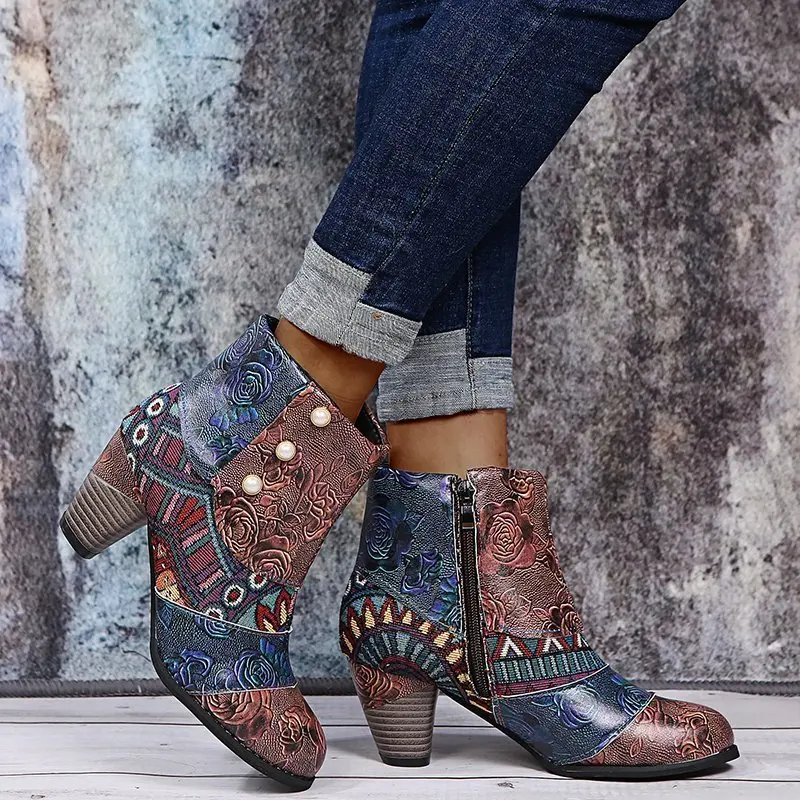 Bohemian Women'S Martin Boots Ethnic Casual Retro Stitching Women Block High Heel Short Ankle Leather Boots
Bohemian Women'S Martin Boots Ethnic Casual Retro Stitching Women Block High Heel Short Ankle Leather Boots