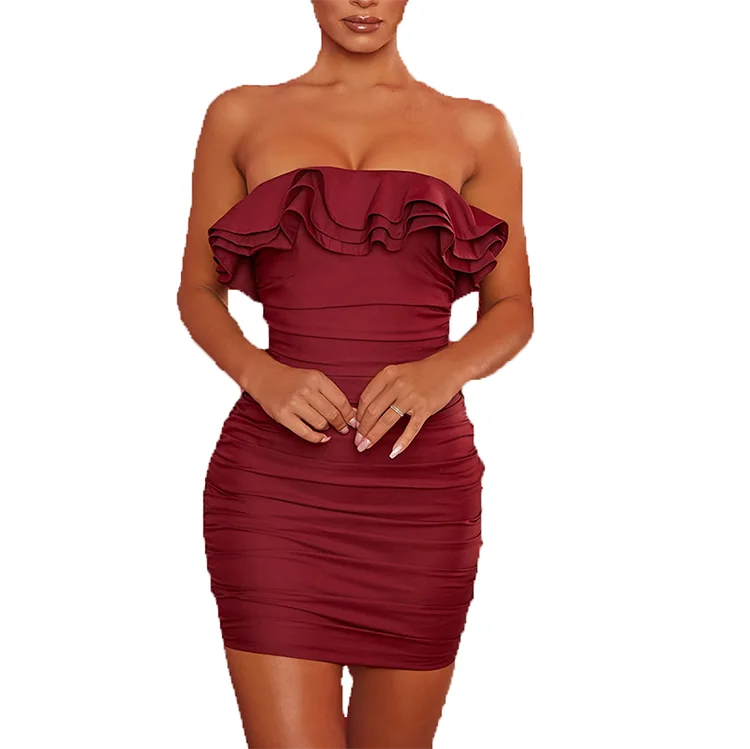 XIUYU Women Strapless Ruffles Evening Club Dresses Woven Mini Sexy Backless Bodycon Dress
XIUYU Women Strapless Ruffles Evening Club Dresses Woven Mini Sexy Backless Bodycon Dress