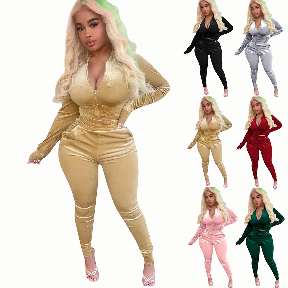 Factory wholesale hot style gold velvet sports casual sportshirt suit warm two piece set women
Factory wholesale hot style gold velvet sports casual sportshirt suit warm two piece set women