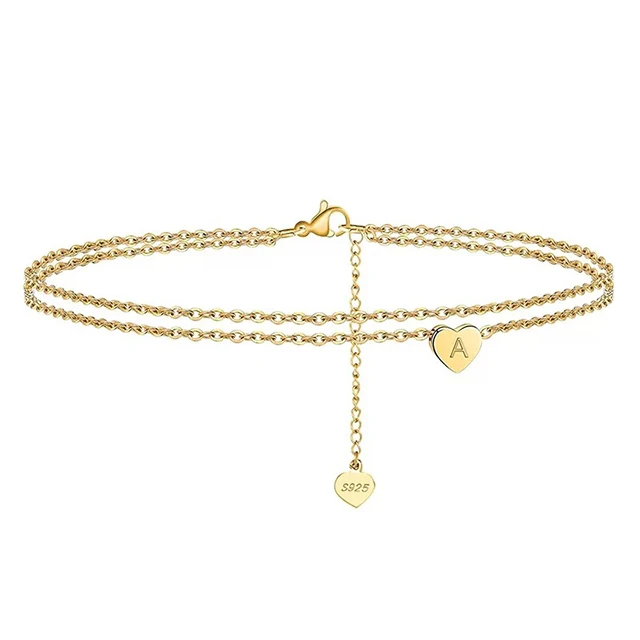 Hot Sale S925 Sterling Silver Heart Initial Letters Anklet Double-layer Adjustable Chain Anklet for Women, Gold color
Hot Sale S925 Sterling Silver Heart Initial Letters Anklet Double-layer Adjustable Chain Anklet for Women, Gold color