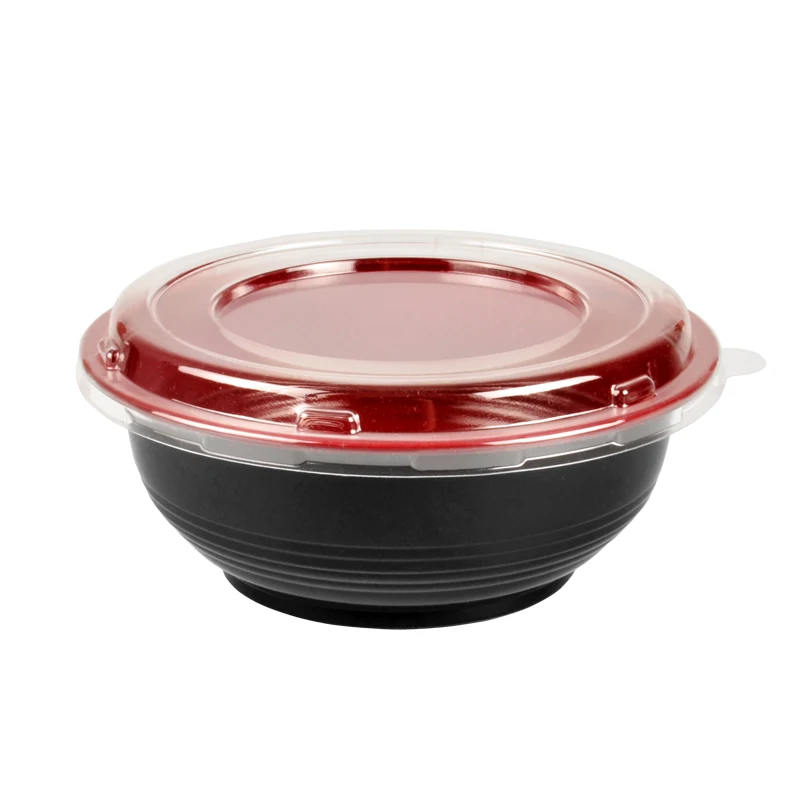 700ml environmental friendly disposable red black bowl PP plastic round food container Sala noodle soup bowl with lid, Black&red
700ml environmental friendly disposable red black bowl PP plastic round food container Sala noodle soup bowl with lid, Black&red