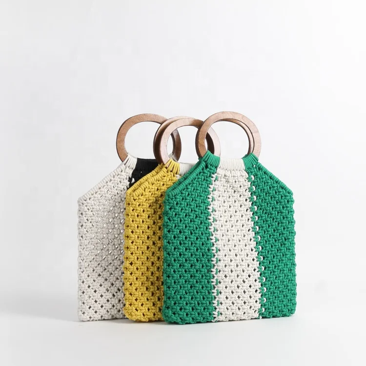 Designer custom mini color clutch handbag women cotton rope wooden handle bags, Customizable
Designer custom mini color clutch handbag women cotton rope wooden handle bags, Customizable