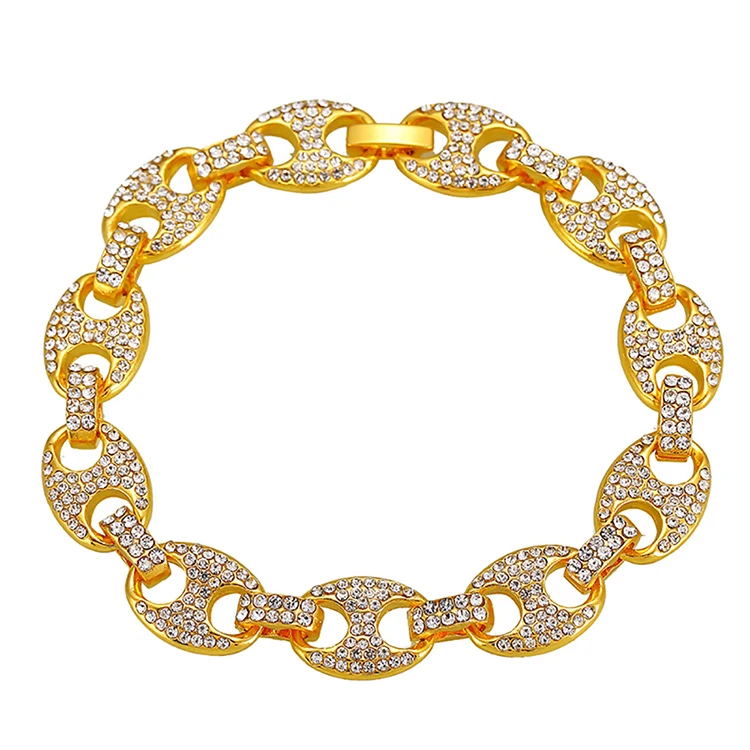 

alloy diamond-studded bean bracelet with real gold plating hip-hop hipster button chain bracelet jewelry wholesale, As picture