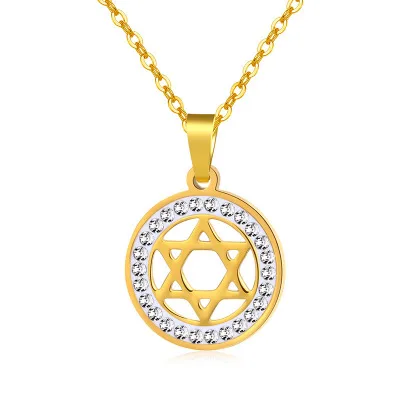 Stainless Steel Israel Star Pendant Necklace Pave CZ Crystal Round Hollow Star Necklace
Stainless Steel Israel Star Pendant Necklace Pave CZ Crystal Round Hollow Star Necklace
