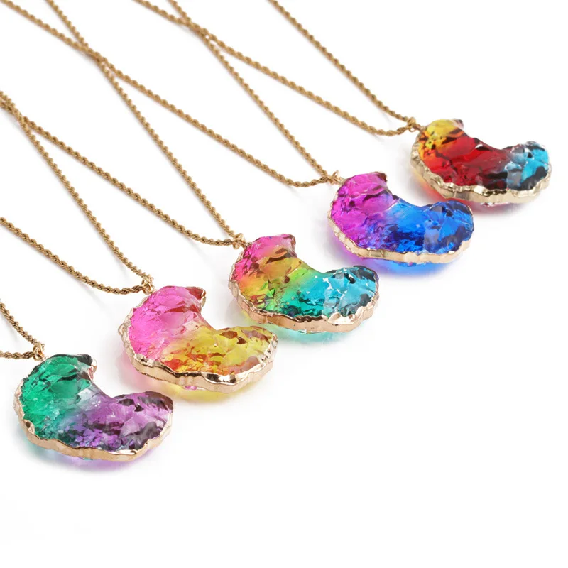 Colorful Gradient Irregular Crystal Moon Necklace Twist Chain Stainless Steel Moon Pendant Necklace
Colorful Gradient Irregular Crystal Moon Necklace Twist Chain Stainless Steel Moon Pendant Necklace