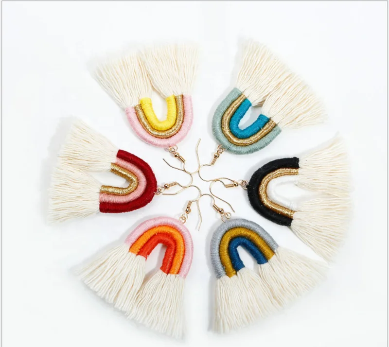 Rainbow Handmade Earrings,Tassel Striped Knit Thread Woman Earrings, Picture
Rainbow Handmade Earrings,Tassel Striped Knit Thread Woman Earrings, Picture