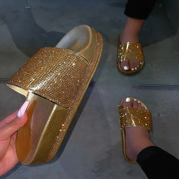 Gold Stunning Rhinestone Slides Shoes Flip Flop Flat With Women Summer Slippers, Black gold
Gold Stunning Rhinestone Slides Shoes Flip Flop Flat With Women Summer Slippers, Black gold