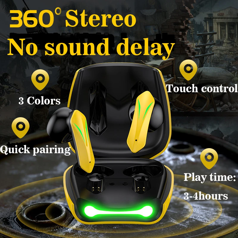 

2022 R05 New Game Earphone Bt5.0 Tws Wireless Earbuds Earphone Gaming Headsets For Bumblebee Yellow