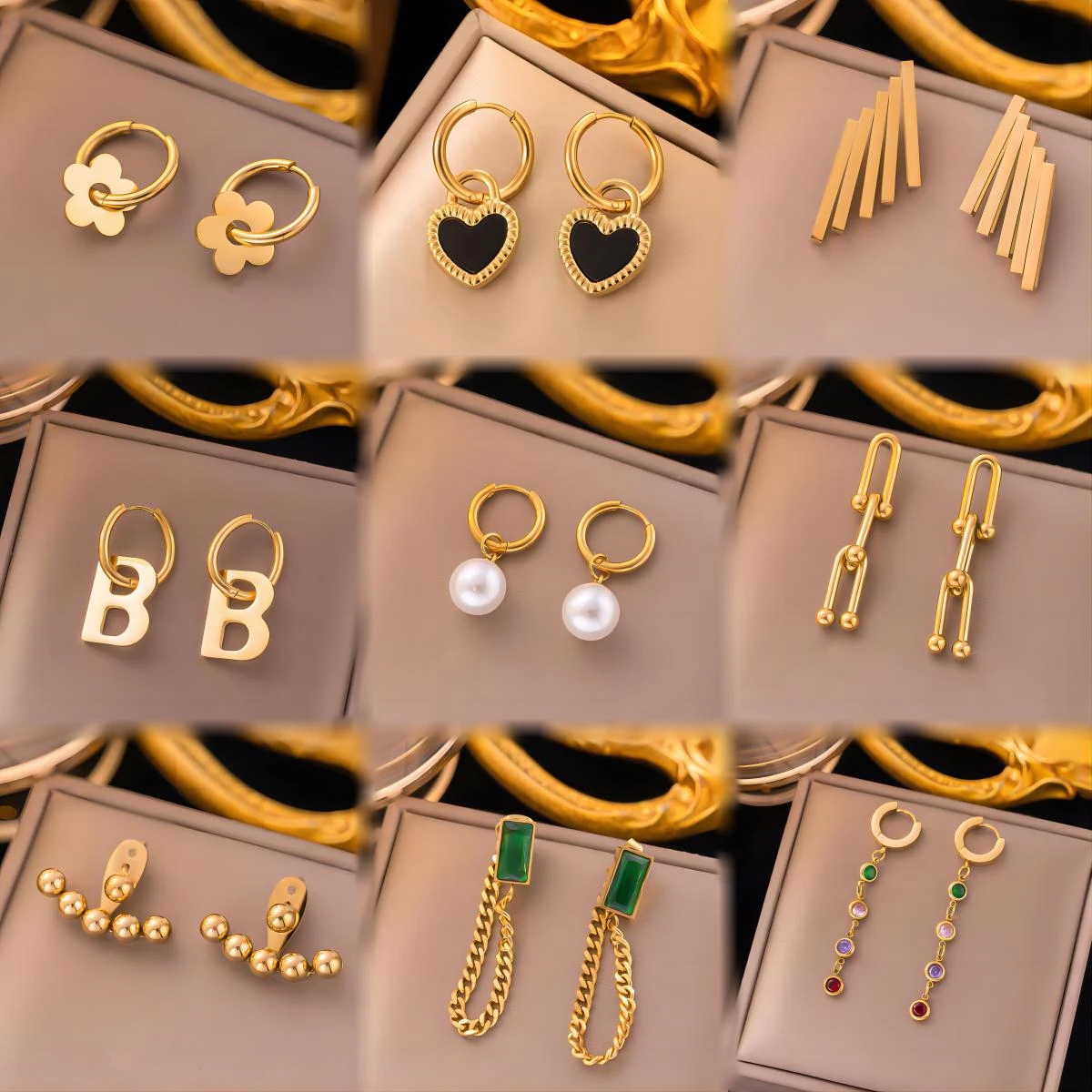 Fashion simple stainless steel 18K gold letter pearl earrings creative geometric heart C shape chain Women's earrings
Fashion simple stainless steel 18K gold letter pearl earrings creative geometric heart C shape chain Women's earrings