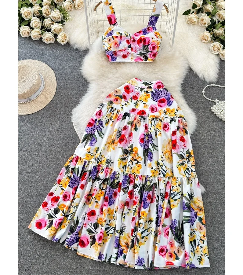 Fashion Vintage Print Dress Camisole Women Outer Wear Two Piece High Waist Pleated Half Dress
Fashion Vintage Print Dress Camisole Women Outer Wear Two Piece High Waist Pleated Half Dress