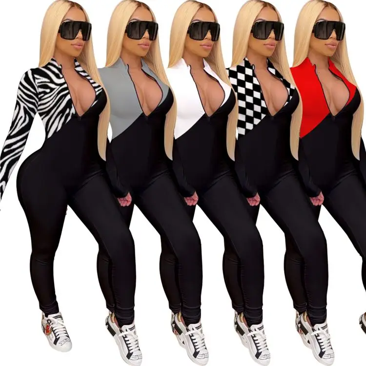 Hot Sale Rompers Womens Jumpsuit Zipper V Neck Sexy Fashion Long Sleeve Patchwork Bodycon One piece Jumpsuits
Hot Sale Rompers Womens Jumpsuit Zipper V Neck Sexy Fashion Long Sleeve Patchwork Bodycon One piece Jumpsuits