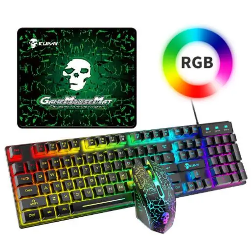

Semi Mechanical Keyboard and Mouse Combos Gamer with RGB Backlit 26key no Conflict antighosting Wired with Free Mouse Pad
