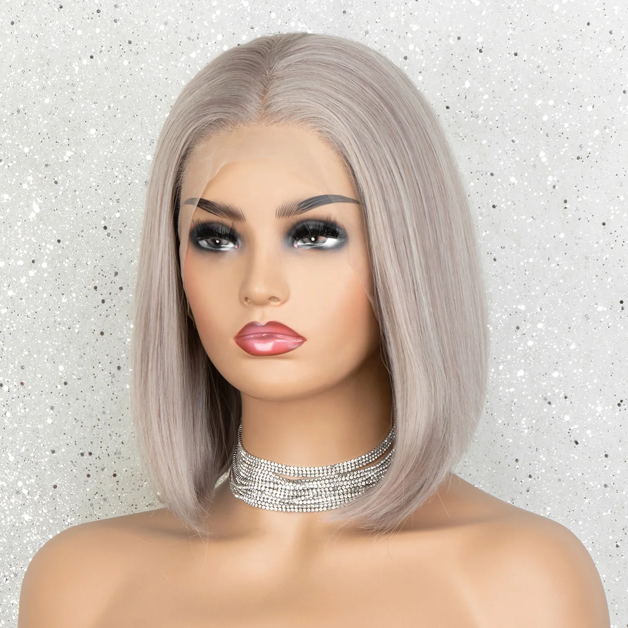 

Aliblisswig Natural Looking 14" Straight Short Bob Wig Heat Friendly Fiber Hair Silver Grey 13*3 Synthetic Lace Front Wig