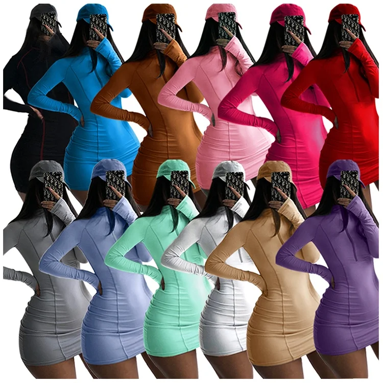 Solid Color Club Wear Sexy Casual Clothing Zipper Long Sleeve Women Fashion Bodycon Dress, Multiple colors to choose
Solid Color Club Wear Sexy Casual Clothing Zipper Long Sleeve Women Fashion Bodycon Dress, Multiple colors to choose