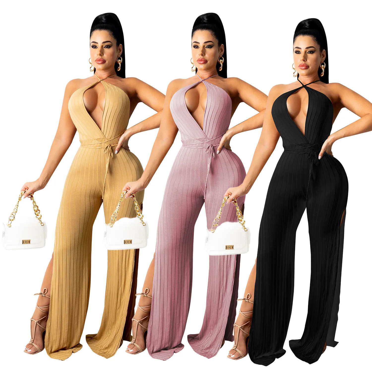 Halter Backless Jumpsuit Womens Summer Hollow Out Clothing 2021 Split Pants Suits Sexy Club Outfits, Shown
Halter Backless Jumpsuit Womens Summer Hollow Out Clothing 2021 Split Pants Suits Sexy Club Outfits, Shown