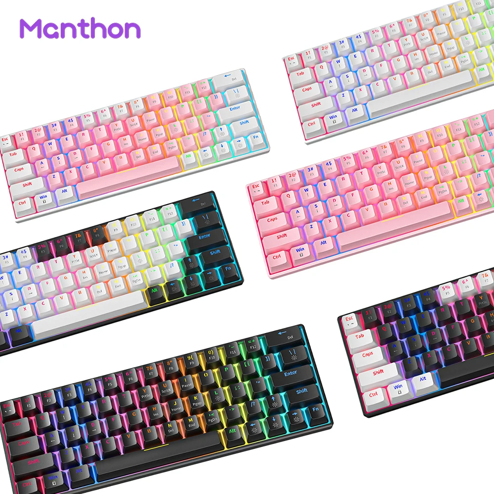 

Fashion 61 Keys Keyboard 60% RGB LED Backlit Mechanical Keyboard Teclado Gamer Wired Ergonomic Mini Gaming Keyboard