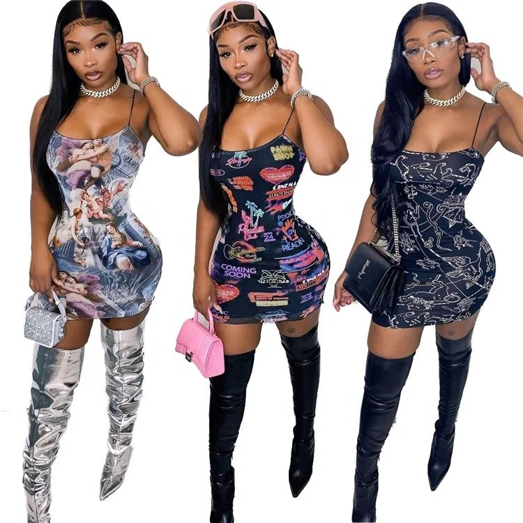 2021 Sexy Ladies Printed Dress Bodycon Spaghetti Strap Summer Mini Dresses For Women, Picture color
2021 Sexy Ladies Printed Dress Bodycon Spaghetti Strap Summer Mini Dresses For Women, Picture color