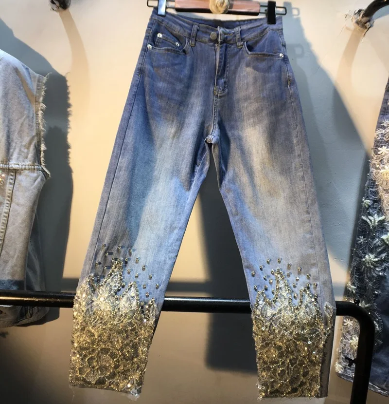 2021 Spring Summer Casual Denim Jeans Diamond Lace Women's Jeans High Waist Straight Denim Pants Ladies Trousers
2021 Spring Summer Casual Denim Jeans Diamond Lace Women's Jeans High Waist Straight Denim Pants Ladies Trousers