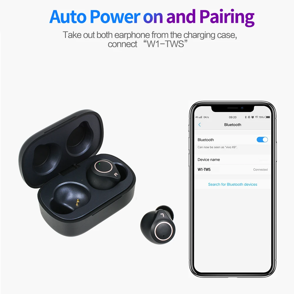 2019 Brand Customization Preferred W1 TWS BT V5.0 Wireless in Ear Earbuds Wake up Siri Earphone with Charging Box - ANKUX.COM