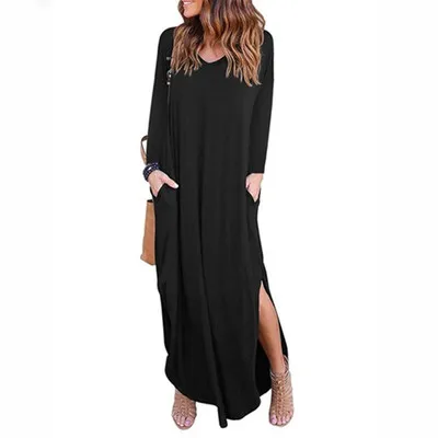 10% Off Autumn Women Long Sleeve Dress V Neck Pullover Solid Color Dress Loose Split Sexy Dress For Women
10% Off Autumn Women Long Sleeve Dress V Neck Pullover Solid Color Dress Loose Split Sexy Dress For Women