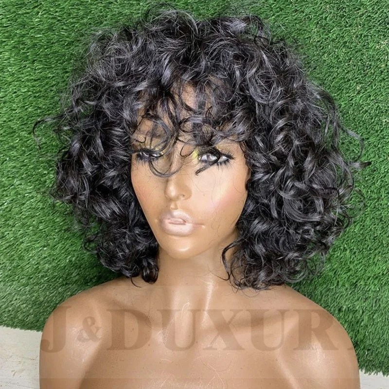 short curly hair lace wigs for black women cheap virgin brazilian human lace wigs deep curly hair with bangs short hair wigs, Natural color lace wig
short curly hair lace wigs for black women cheap virgin brazilian human lace wigs deep curly hair with bangs short hair wigs, Natural color lace wig