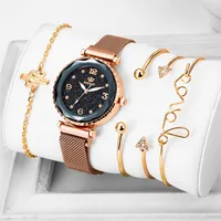 

Dropshipping 5pc/set Luxury Brand Women Watches Starry Sky Magnet Watch Buckle Fashion Casual Female Wristwatch