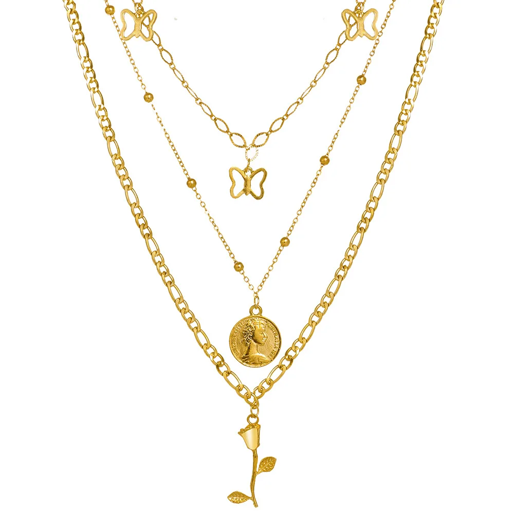 Hot Selling Necklaces Multiple Layer Alloy Jewelry Butterfly Flower Three Layered Necklace 
Hot Selling Necklaces Multiple Layer Alloy Jewelry Butterfly Flower Three Layered Necklace