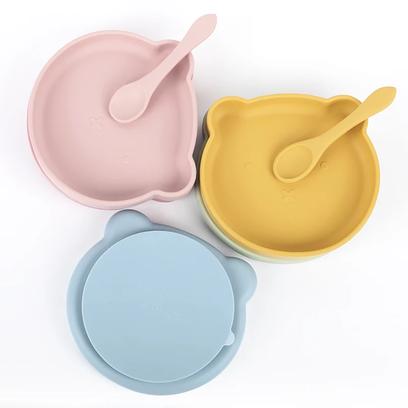 2021 New arrival silicone baby bear plate Cute animal shape silicone baby plate Dinner Sets 
2021 New arrival silicone baby bear plate Cute animal shape silicone baby plate Dinner Sets