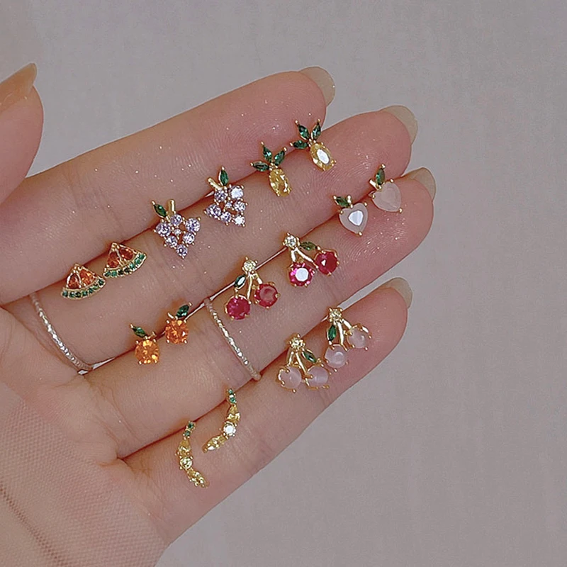 1Pair New Sweet and Cute s925 Silver Needle Geometric Cherry Fruit Shape Colorful Crystal Gold Girl Earrings
1Pair New Sweet and Cute s925 Silver Needle Geometric Cherry Fruit Shape Colorful Crystal Gold Girl Earrings