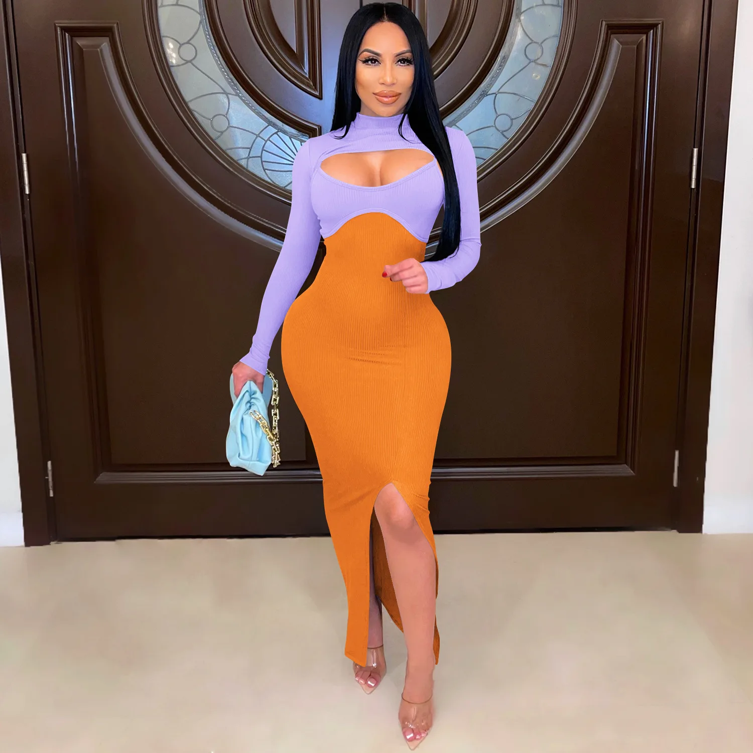 Womens Latest Fashion Clothing Trends Fall Contrast Color Ladies Maxi Dresses Long Sleeve Two Piece Dress Set, Cocoa,orange
Womens Latest Fashion Clothing Trends Fall Contrast Color Ladies Maxi Dresses Long Sleeve Two Piece Dress Set, Cocoa,orange