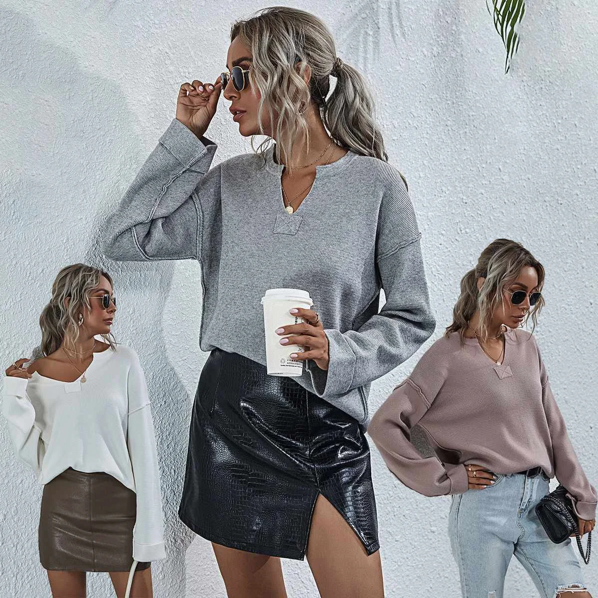Knitwear Casual Long Sleeve Knit V-neck Like Cashmere Ladies Plus Size Ladies Sweater
Knitwear Casual Long Sleeve Knit V-neck Like Cashmere Ladies Plus Size Ladies Sweater