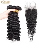 Factory price deep wave bundles with lace frontal,virgin brazilian deep curly weft human hair