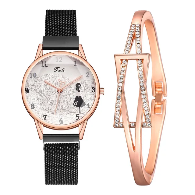 Dress Girl Pattern Ladies Watches Magnetic Mesh Women Watch Set Sales Rhinestone Bracelet New Female Wristwatches CD010
Dress Girl Pattern Ladies Watches Magnetic Mesh Women Watch Set Sales Rhinestone Bracelet New Female Wristwatches CD010